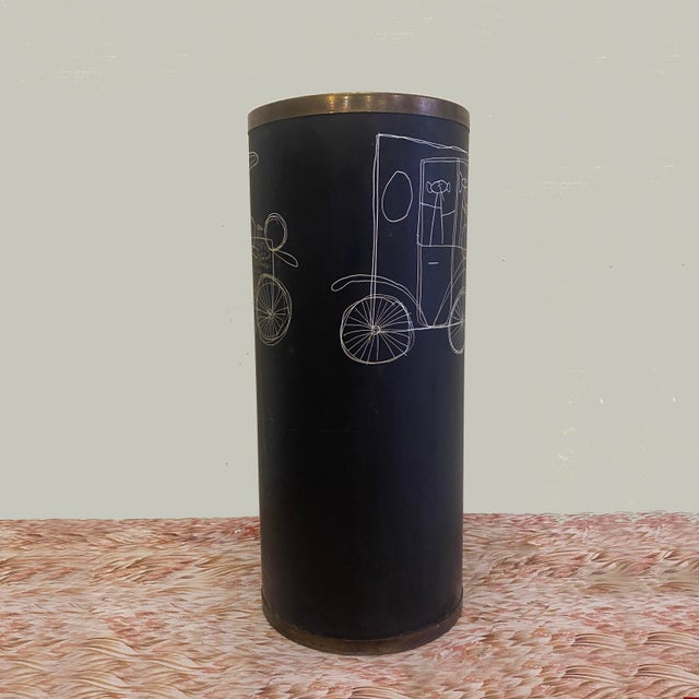 Metal Mid-Century Modern Enameled Metal Umbrella Stand with Brass Rims by Poggibonsi, Italy, 1960s For Sale - Image 7 of 11