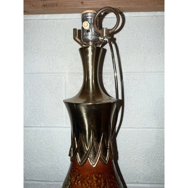 Mid 20th Century Mid-Century Modern Pottery Ceramic Lamp Spot Glazed in Burnt Orange and Mint Green For Sale - Image 9 of 9