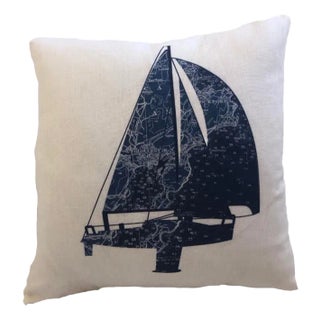 Gloucester Nautical Chart Linen Pillow For Sale