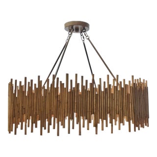 Currey & Company Organic Modern Rattan Teahouse Chandelier For Sale
