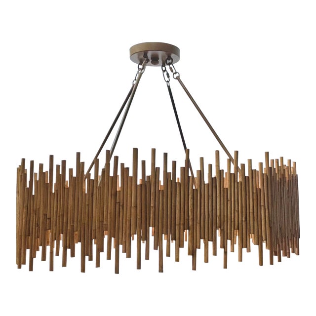 Currey & Company Organic Modern Rattan Teahouse Chandelier For Sale