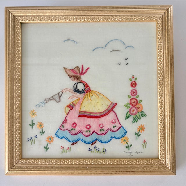 2010s Boho Chic Embroidered Southern Belle Framed Hanging For Sale - Image 5 of 9