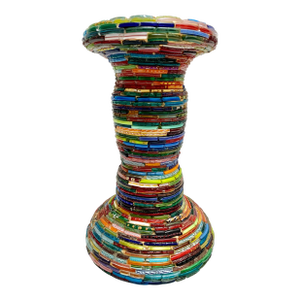 Vintage Handcrafted Glass Mosaic Beaded Pillar Candleholder
