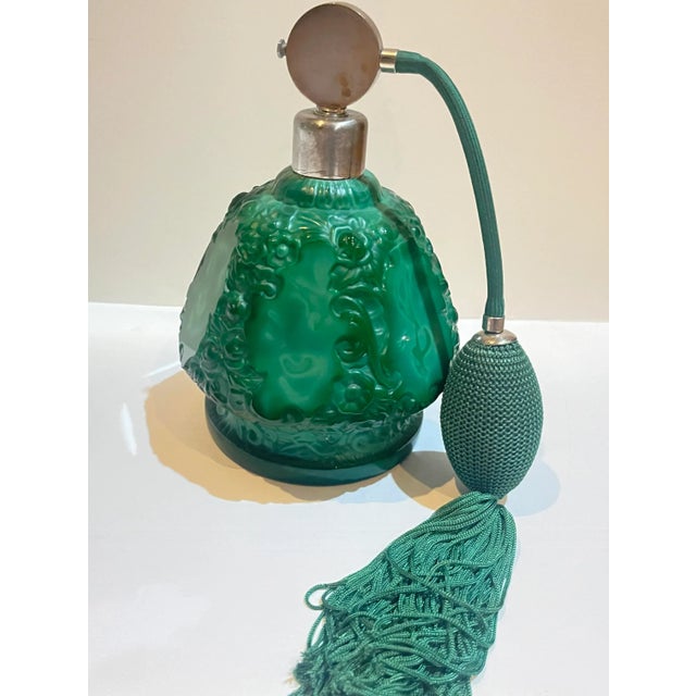 Czechoslovakia 1930s Art Deco Malachite Glass Czechoslovakian Perfume Bottle For Sale - Image 4 of 12
