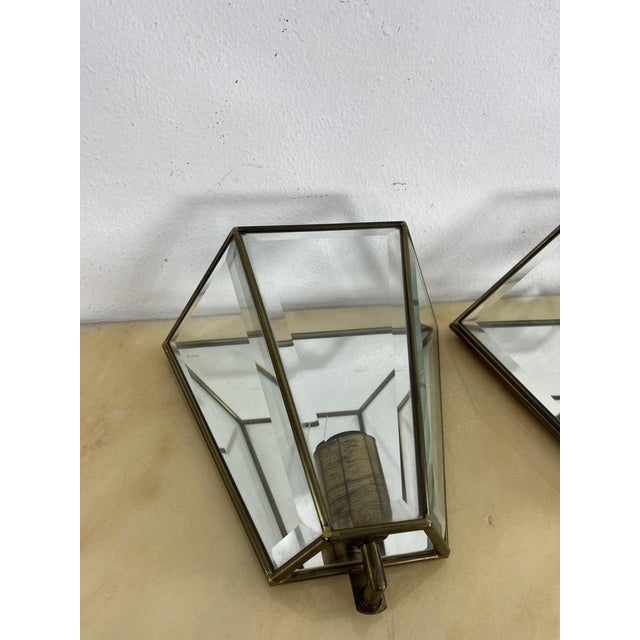 Mid-Century Modern Brass and Glass Mirror Wall Lamps, 1950s, Set of 2 For Sale - Image 6 of 16