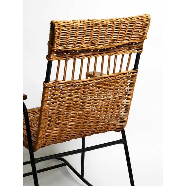 Black Mid-Century Modern Rocking Chair in Black Painted Metal and Rattan, 1950s For Sale - Image 8 of 18