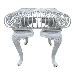 Square White Wrought Iron and Metal Garden Stool For Sale