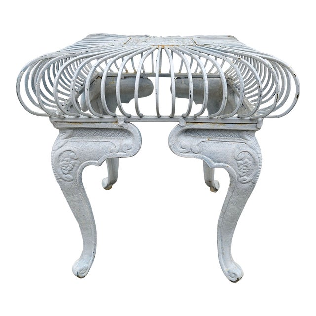 Square White Wrought Iron and Metal Garden Stool For Sale