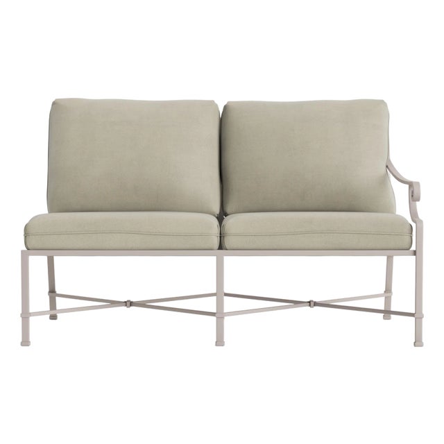 Brown Jordan Venetian Right Arm Loveseat, Dove frame with Fusion Meadow fabric For Sale