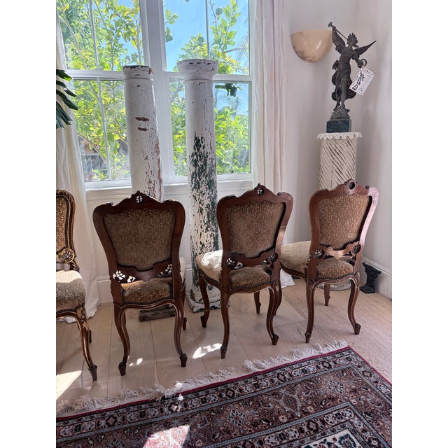 Five Vintage French Louis XV Style Chairs With Matching Stool For Sale - Image 11 of 11