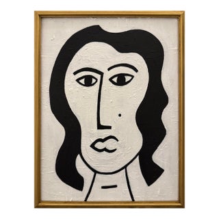 Contemporary Original Black and White Framed Portrait Painting For Sale