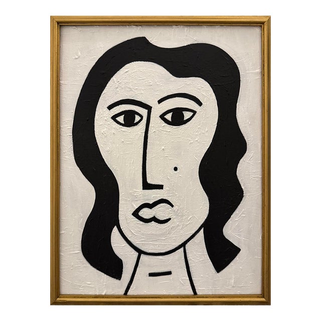 Contemporary Original Black and White Framed Portrait Painting For Sale