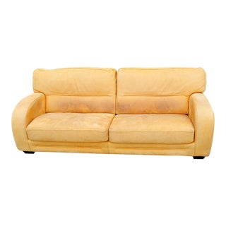 Roche Bobois Yellow Italian Leather Sofa Mid to Late 2000s Couch For Sale