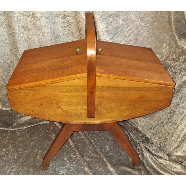 Mid-Century German Sewing Table on Casters in Walnut with Removable Oak Inserts, 1960s For Sale - Image 9 of 11