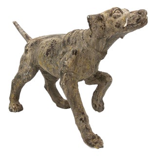 Terracotta Hunting Hound Pointer Dog Statue, Early 20th C. For Sale