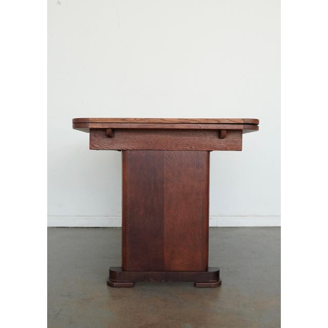 Antique Tiger Oak Draw-Leaf Dining Table For Sale In Austin - Image 6 of 14