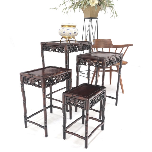 Set of 4 Nesting Stacking Carved Rosewood End Side Occasional Tables Set Mint! For Sale - Image 16 of 18