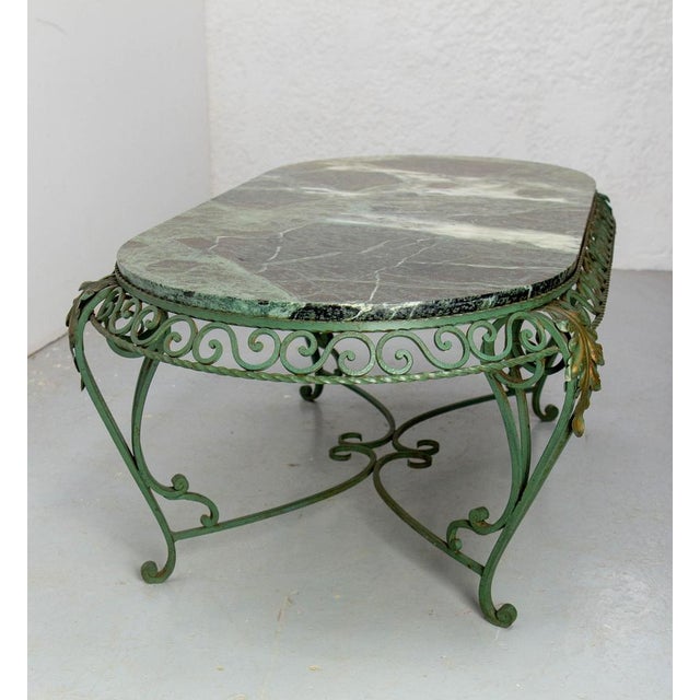 French Green Oval Marble Top & Wrought Iron Coffee Table, 1960 For Sale - Image 6 of 17