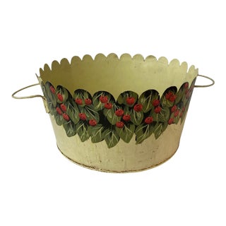 Vintage Sarried Painted Metal Basket With Raspberries Motif For Sale