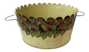 Vintage Sarried Painted Metal Basket With Raspberries Motif