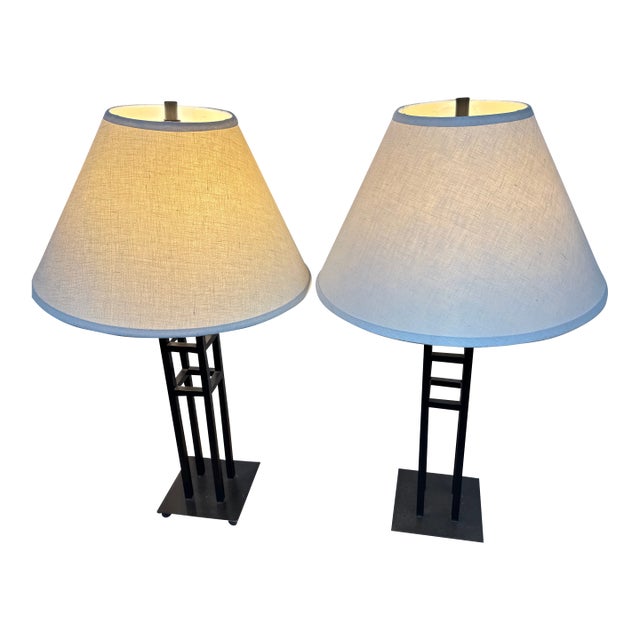 Modernist Lattice Tower Table Lamps, Pair For Sale