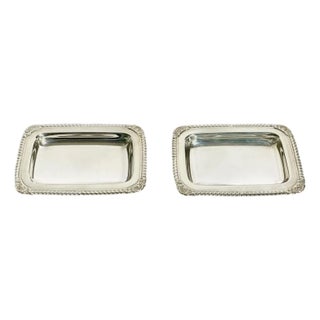 Vintage Matched Pair of Petite French Silver Plate Calling Card Trays With Shell Detailing For Sale