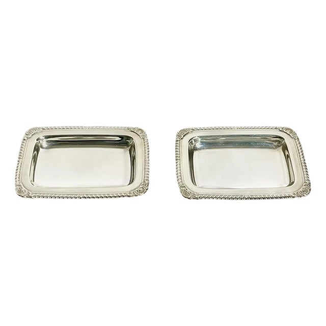 Vintage Matched Pair of Petite French Silver Plate Calling Card Trays With Shell Detailing For Sale