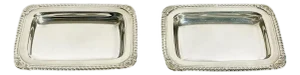 Vintage Matched Pair of Petite French Silver Plate Calling Card Trays With Shell Detailing