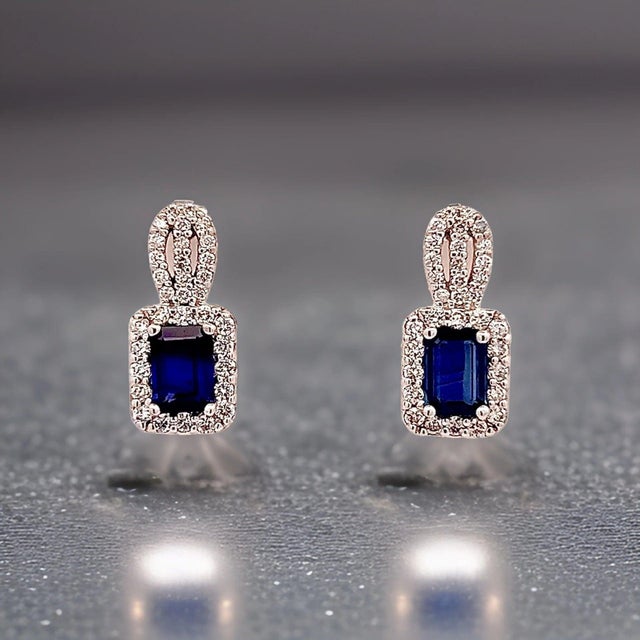 Natural Sapphire Diamond Earrings 14k W Gold 2.84 TCW Certified For Sale - Image 4 of 13