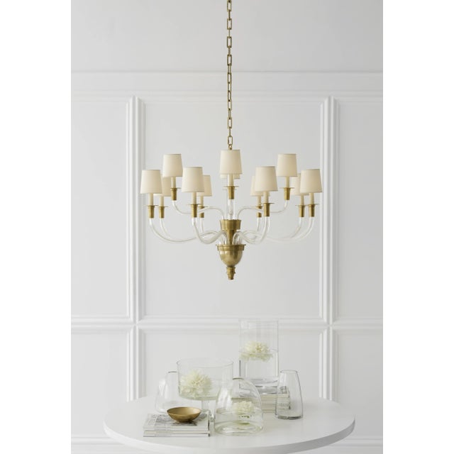 Modern Thomas O'Brien for Visual Comfort Signature Vivian Large Two-Tier Chandelier in Hand-Rubbed Antique Brass with Natural Paper Shades For Sale - Image 3 of 3