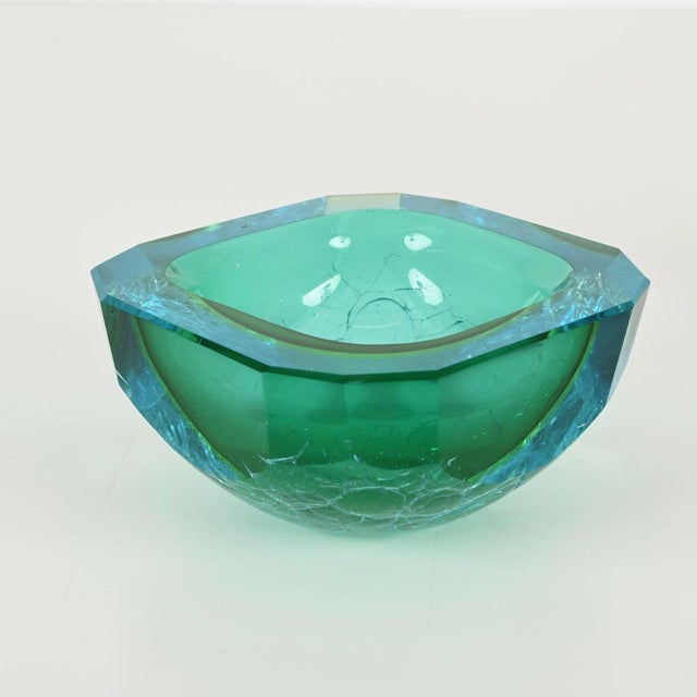 Murano Bowl in Aquamarine Frosted Sommerso Glass, 1960s For Sale - Image 13 of 16