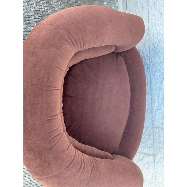 Pair of Vintage 1970s Chocolate Brown Velvet Barrel Club Chairs With Ruched Backs For Sale - Image 11 of 12