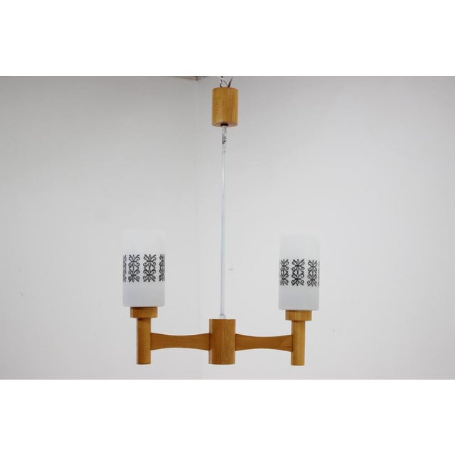Wood and Glass Pendant Light, Czechoslovakia, 1980s, in Very Good conditions. Designed 1980 to 1989 Up to 250V (Europe/UK...