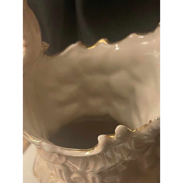 1910s Antique Victorian Ewer Pitcher Hand Painted Florals Gold Trim 11" Ruffled #409 For Sale - Image 5 of 11