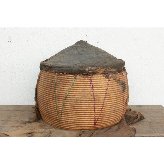Tribal Museum-Scale Antique Tribal Drum Storage Basket For Sale - Image 3 of 6
