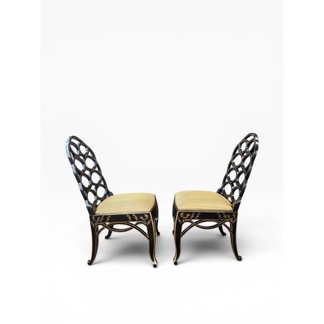 Wood Pair of Century Furniture Black & Gold Chinoiserie Side Chairs For Sale - Image 7 of 18