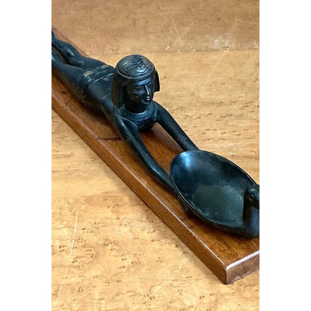 Vintage Metal Egyptian Figure on Wood Base For Sale - Image 11 of 12