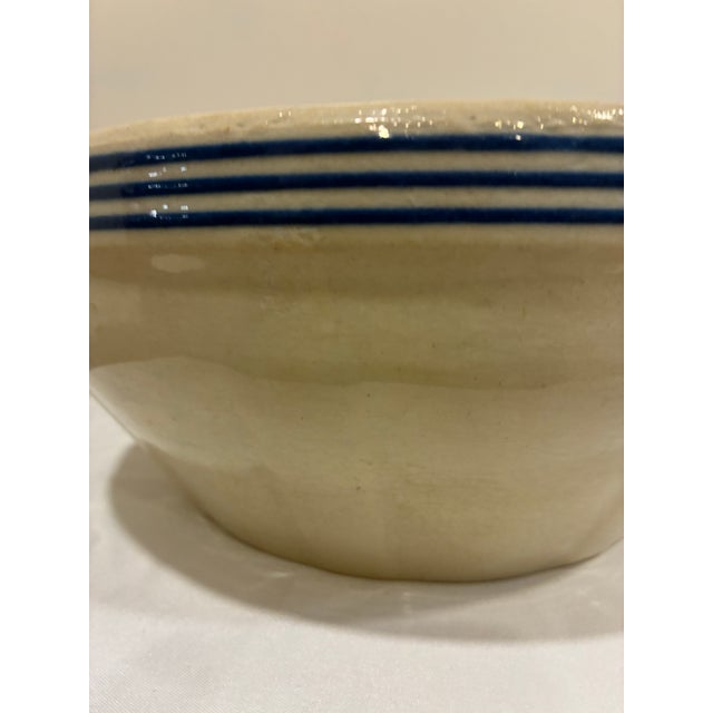 Vintage Farmhouse Stoneware Mixing Bowl With Blue Stripes For Sale In Oklahoma City - Image 6 of 10
