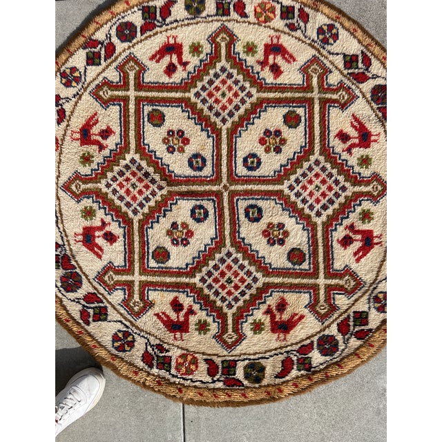 Textile Kazak Style Hand Knotted Round Tribal Rug For Sale - Image 7 of 8