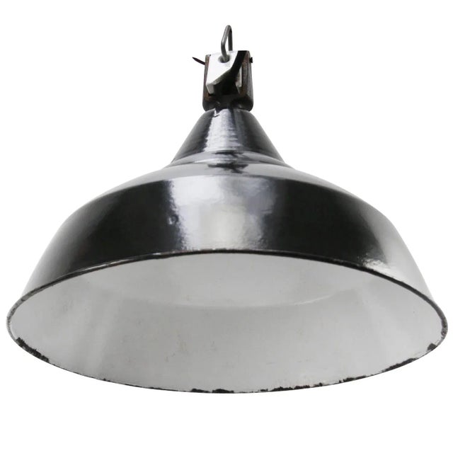 Industrial Vintage French Industrial Black Enamel Pendant Light For Sale - Image 3 of 5