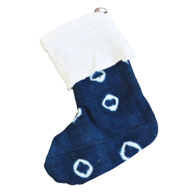 Textile Blue & White One-Of-A-Kind African Textile Christmas Stockings, S/2 For Sale - Image 7 of 9