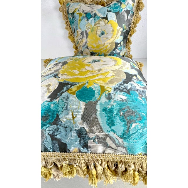 Abstract Robert Allen Vibrant Tasseled Floral Silk Pillows/Pair For Sale - Image 3 of 9