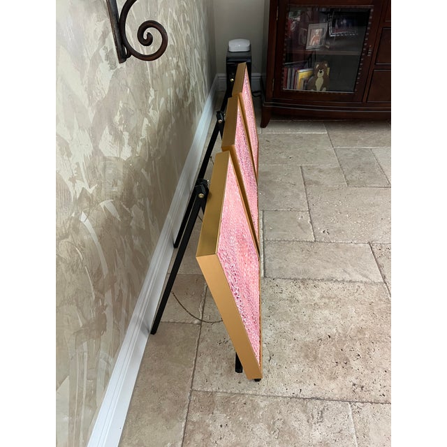 Coastal Coral Faux Croc Exotic Trio Canvas Art, Designed by Cheryl P Kohloff, Framed- Set of 3 For Sale - Image 3 of 7