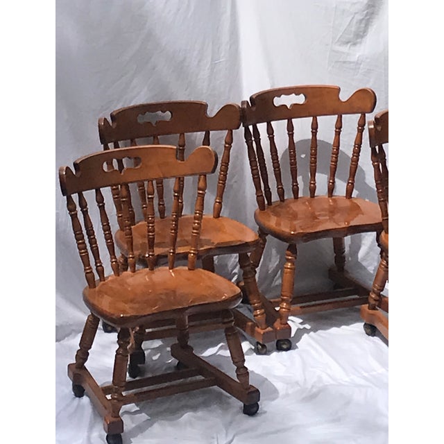 Mid 20th Century MCM Vintage Tell City Tavern Chairs Rolling Wood Dining Chairs For Sale - Image 5 of 17