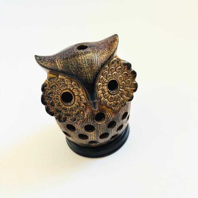 Mid-Century Modern Mid Century Pottery Owl Votive Candle Holder For Sale - Image 3 of 9