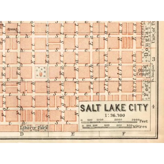 1909 antique map of Salt Lake City Utah.