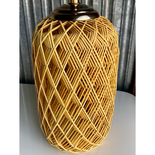 Vintage Mid Century Modern Woven Rattan Table Lamp | Chairish