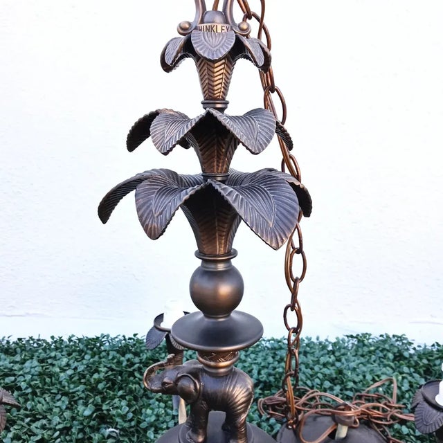 Traditional Solid Brass Elephant Palm Leaf 5 Light Chandelier by Hinkley For Sale - Image 3 of 13