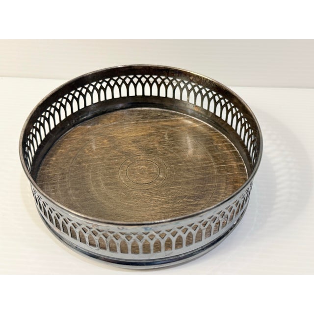 Mid-Century Modern 1960s Eisenberg-Lozano English Silver-Plated & Wood-Grain Wine Bottle Coaster For Sale - Image 3 of 11