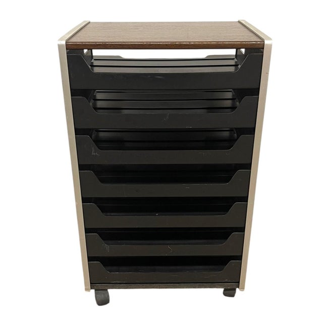Vintage Rolling Office File Organizer Cart With Tiered Plastic Trays, Wood Top. For Sale In Seattle - Image 6 of 10